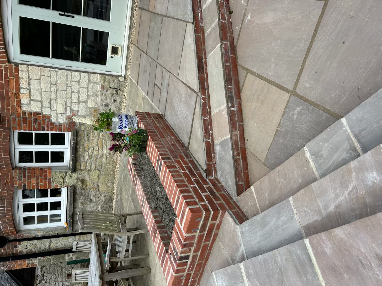 Multi-Level Patio with Brick Retaining Walls
