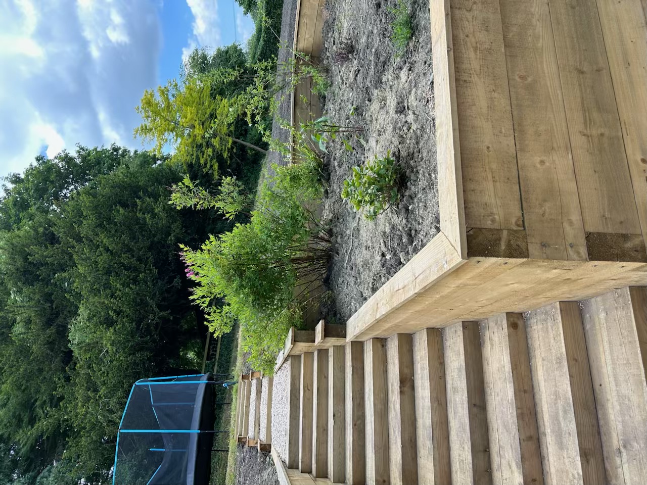 Sloped Garden Staircase & Terraced Raised Beds